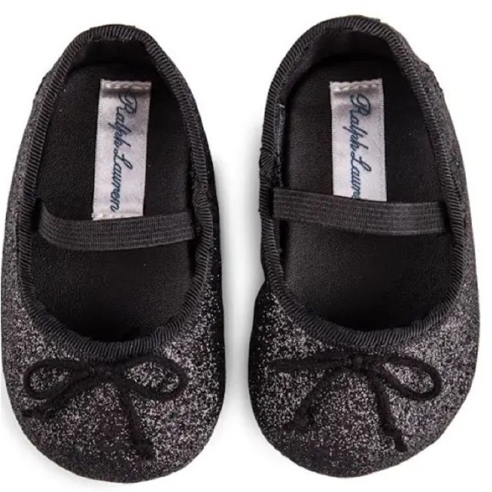 Ralph Lauren Baby Allie Black Ballet New Skimmer Sparkle Glittery Flats Size 4